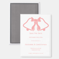 Pink Wedding Save The Date Magnet Bells Ribbon