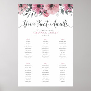 Pink Wedding Seating Chart with 6 Tables