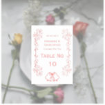 Pink Wedding Table Number Card Bells Scrollwork<br><div class="desc">Pink wedding table number bells design. You can customise this pink coloured wedding table number with your own wedding details. Should you require any help with customising then contact us through the link on this page. Bells scrollwork design personalised pink coloured wedding table number</div>