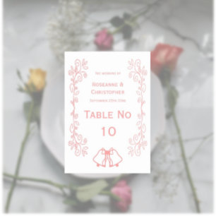 Pink Wedding Table Number Card Bells Scrollwork