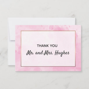 Pink wedding thank you in watercolor card