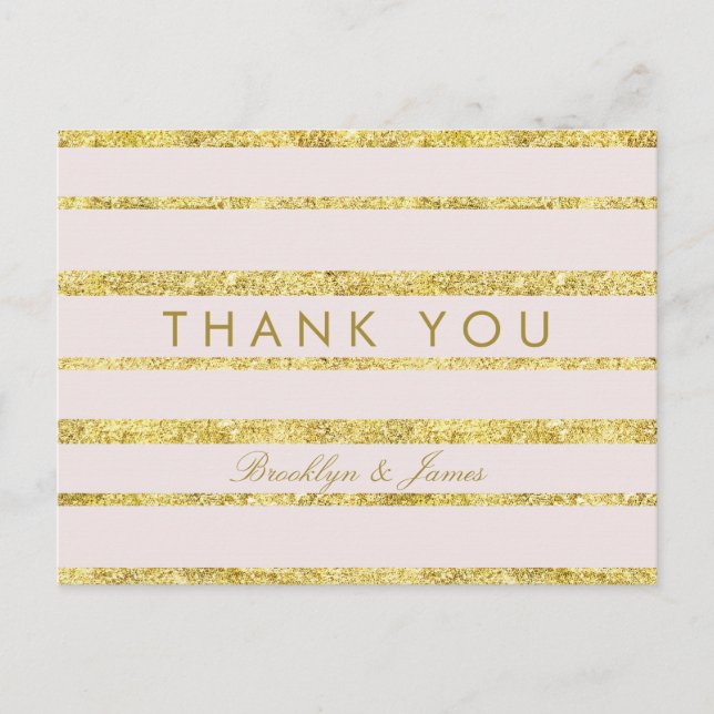 Pink Wedding Thank You Postcards Gold Foil Effect (Front)