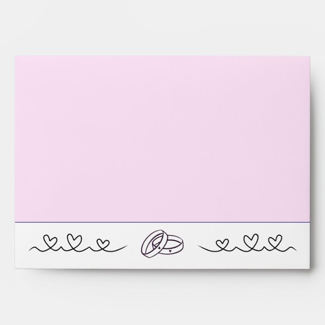 Pink wedding theme heart and rings envelope (Front)