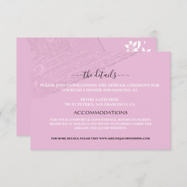 Pink wedding website floral Enclosure Card (Front/Back)