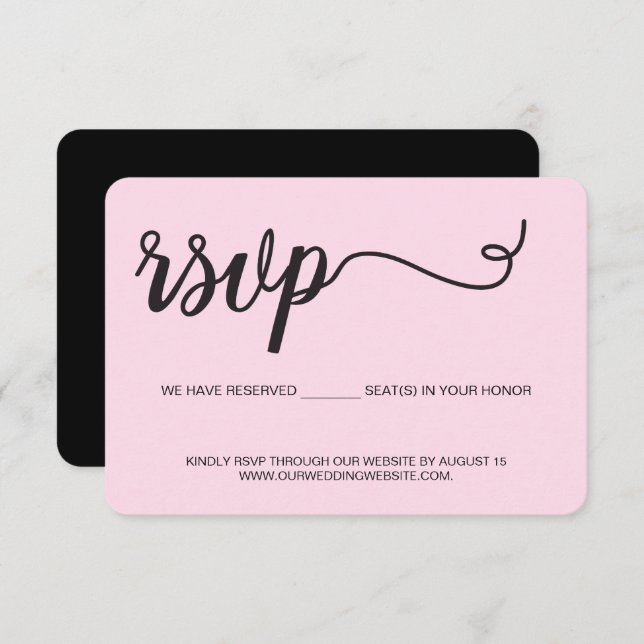 Pink Wedding website Reserved seats for you RSVP Card (Front/Back)