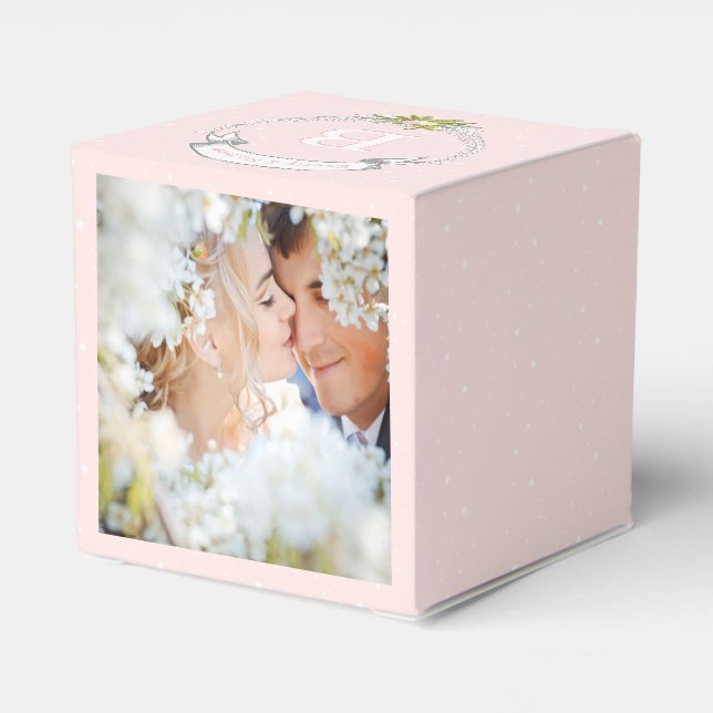Pink Wedding Your Photos Monogram Names Favour Box (Back Side)
