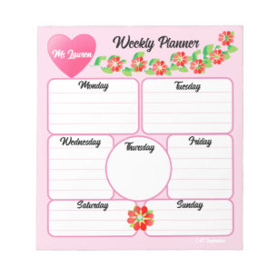 Pink Weekly Planner Flowers Arrangement Notepad
