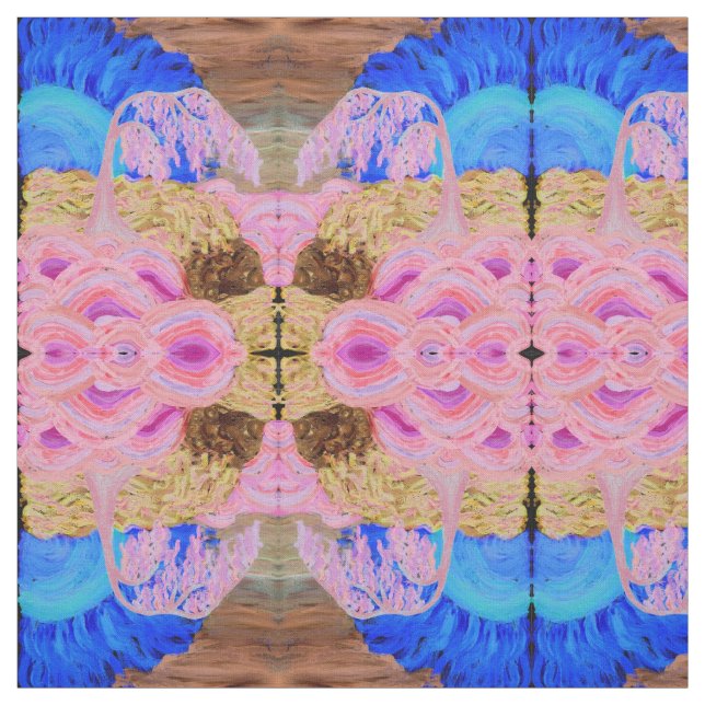 Pink Weeping Willow Tree Blue Sun Brown Waterfall Fabric (Swatch)