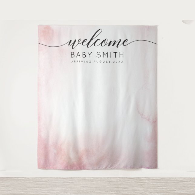 Pink Welcome Baby Shower Backdrop Tapestry (Front)