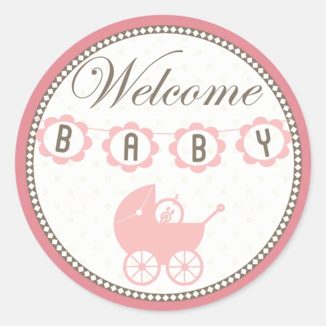 Pink Welcome Baby Stickers (Front)