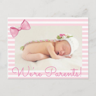 Pink We're Parents Baby Birth Announcement Postcard