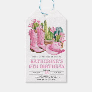 Pink West Cowgirl Cactus Watercolor Birthday Gift Tags