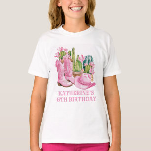 Pink West Cowgirl Cactus Watercolor Birthday T-Shirt