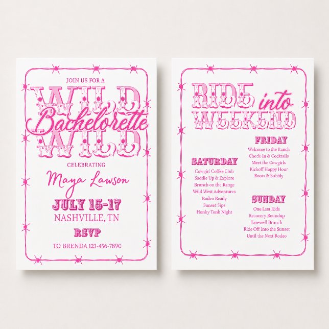 Pink Western Bachelorette Weekend Itinerary Invitation (Creator Uploaded)