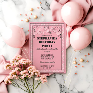 Pink Western Bandanna Print Birthday Party Invitation