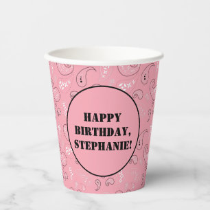 Pink Western Bandanna Print Birthday Party Paper Cups