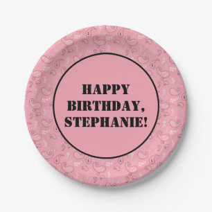 Pink Western Bandanna Print Birthday Party Paper Plate