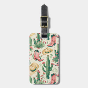 Pink Western Cactus Luggage Tag