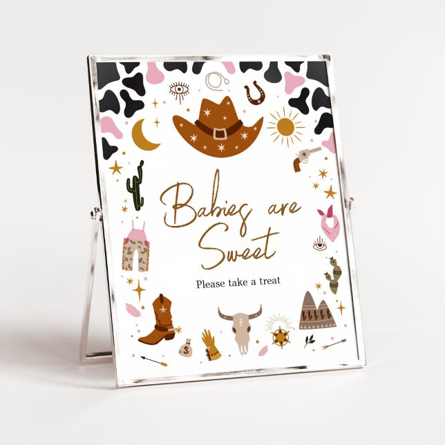 Pink Western Cowgirl Baby Shower Babies are Sweet Poster (Boho Wild West Rodeo Baby Shower Babies are Sweet Sign)