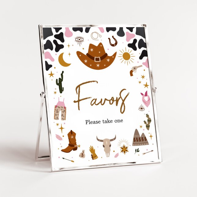 Pink Western Cowgirl Baby Shower Favours Poster (Boho Wild West Rodeo Baby Shower Favors Sign)