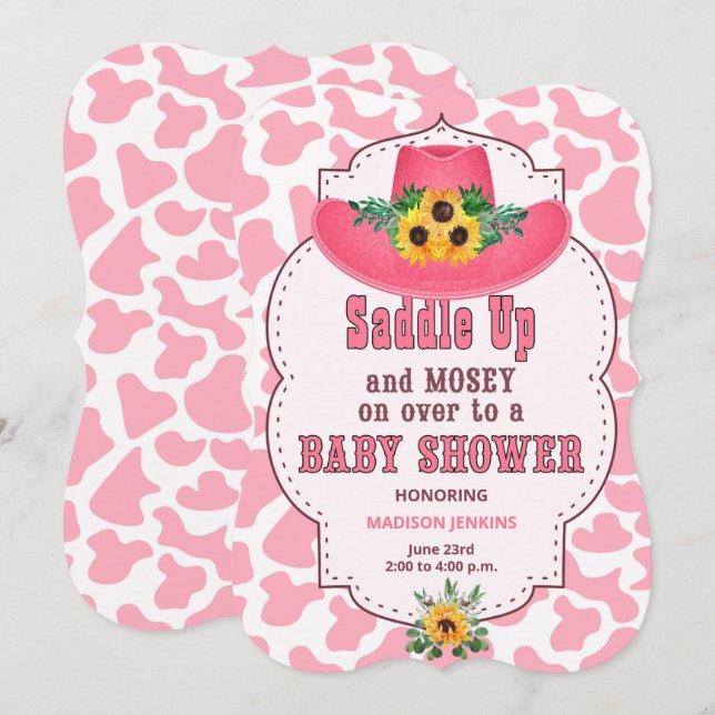 Pink Western Cowgirl Baby Shower Invitation (Front/Back)