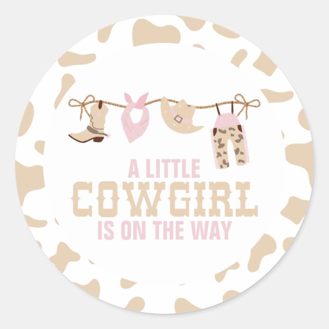 Pink Western Cowgirl Baby Shower Paper Plates Classic Round Sticker (Front)