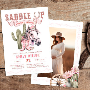 Pink Western Cowgirl Baby Shower Photo Invite