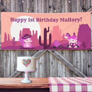 Pink Western Cowgirl Desert Age 1 Birthday Banner