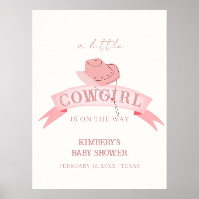 Pink Western Cowgirl Hat Baby Shower Welcome  Poster (Front)
