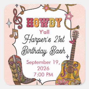 Pink Western Cowgirl Party Square Sticker