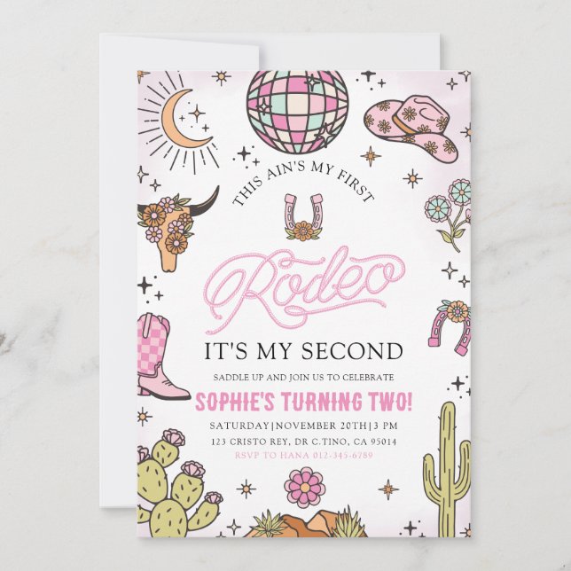 Pink Western Cowgirl Rodeo 2nd Birthday Party Invitation (Front)