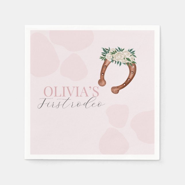 Pink western cowgirl rodeo birthday napkin (Front)