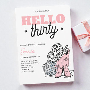 Pink Western Disco Cowgirl 30th Birthday Party Invitation