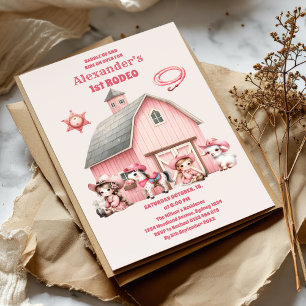 Pink Western First Birthday Rodeo Baby Girl  Invitation