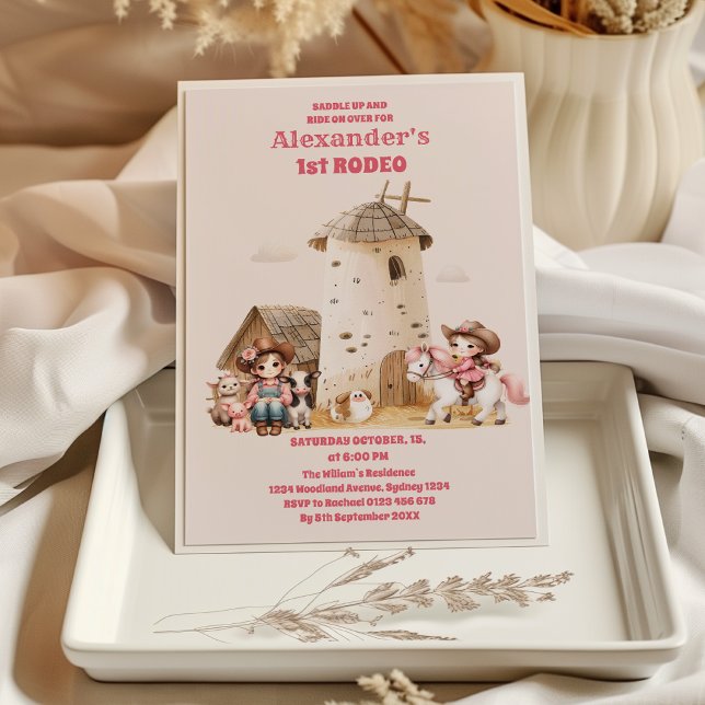 Pink Western First Birthday Rodeo Baby Girl Invitation (Creator Uploaded)
