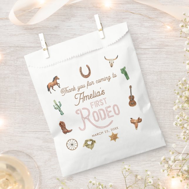 Pink Western First Birthday Rodeo  Favour Bags (Clipped)