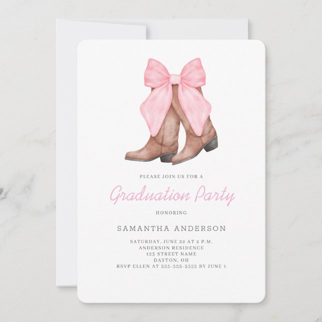 Pink Western Graduation Party  Invitation (Front)