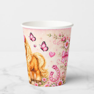 Pink Western Highland Cow & Pony Baby Shower 8oz  Paper Cups