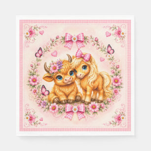 Pink Western Highland Cow & Pony Baby Shower Napkin
