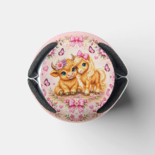Pink Western Highland Cow & Pony Baby Shower Photo Can Cooler