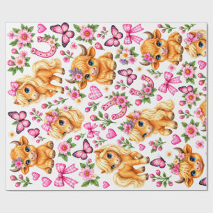 Pink Western Highland Cow & Pony Wrapping Paper Sh