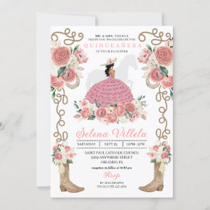 Pink Western Mariachi Charro Princess  Quinceañera Invitation