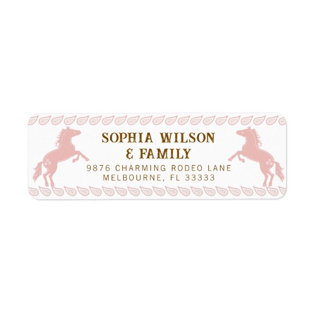 Pink Western Rodeo Horse Return Address Label – Co (Front)