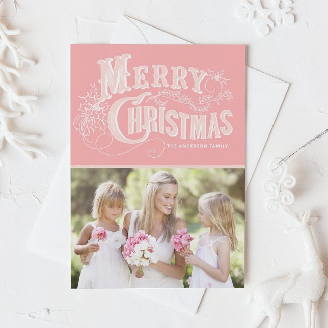Pink Western Typography Merry Christmas Photo Holiday Postcard (Creator Uploaded)