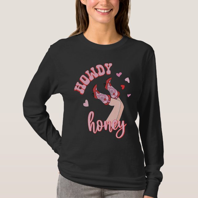 Pink Western Valentine's Day Cowgirl Howdy Partner T-Shirt (Front)