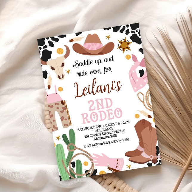 Pink Western Wild West 2nd Rodeo Birthday Invitation (2nd Rodeo Cowgirl Birthday Party Invitation Wild West Cowgirl Second Rodeo Invite Editable Template)