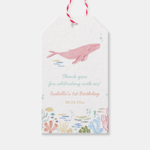 Pink Whale 1st Birthday Thank You Gift Tags