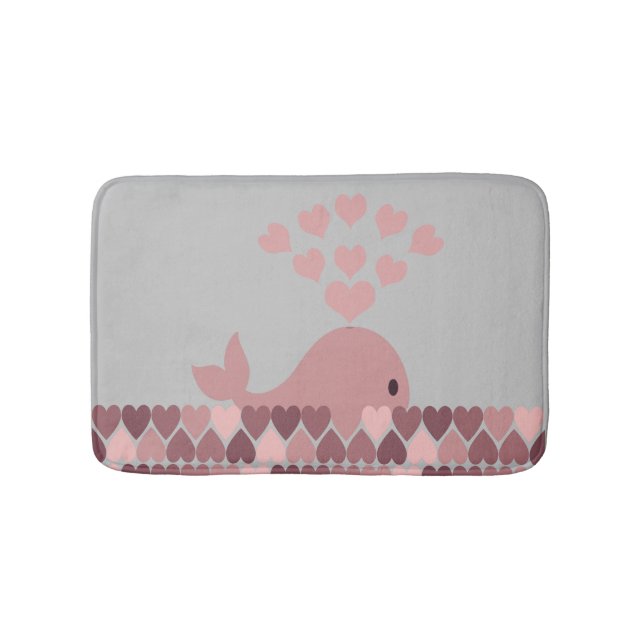 Pink Whale and Hearts Bath Mat (Front)