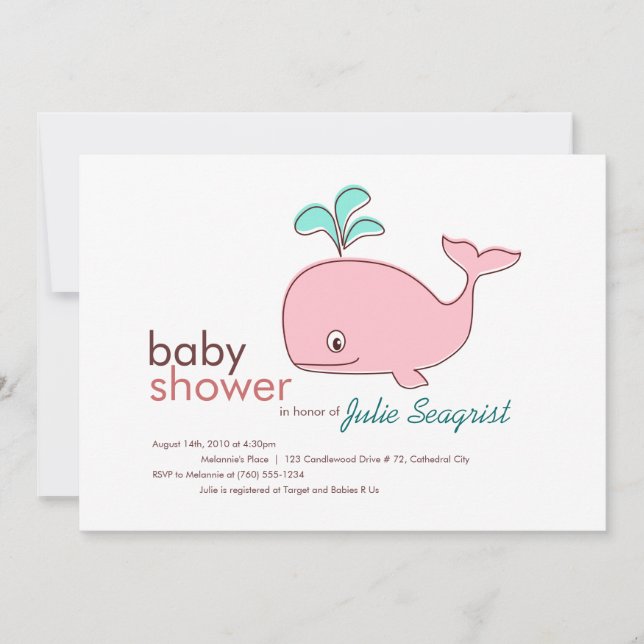 Pink Whale Baby Shower Invitations (Front)