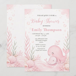 Pink Whale Baby Shower Under the Sea Invitation